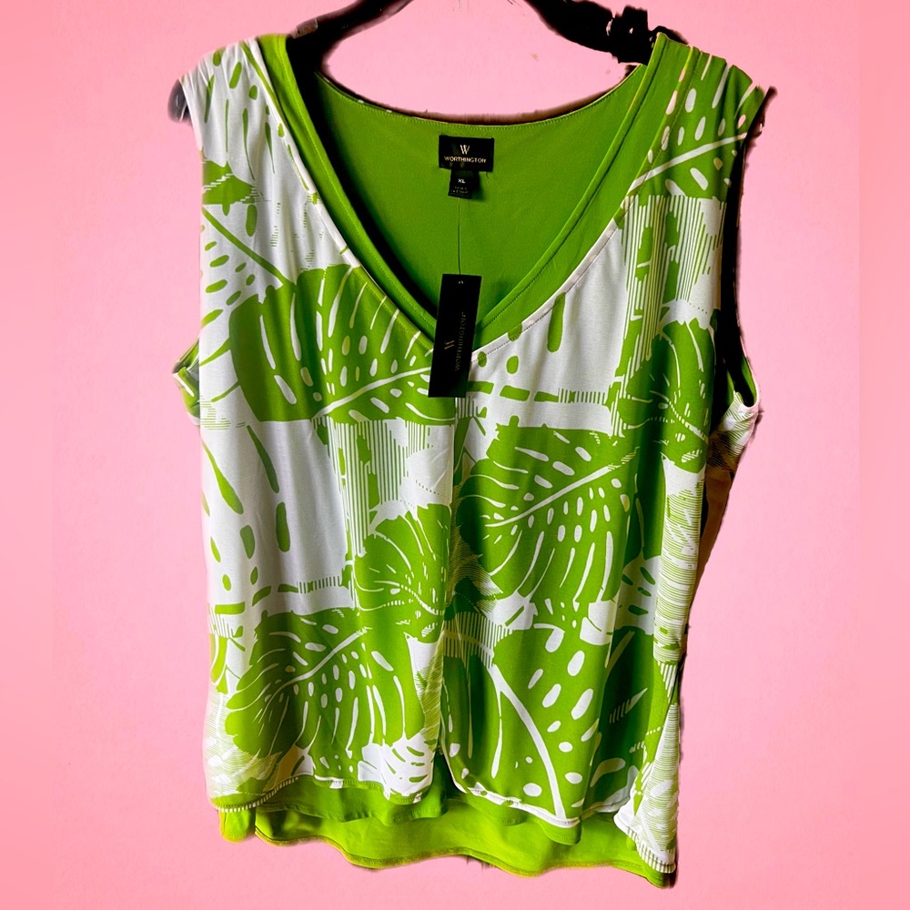 NWT Green & White XL Worthington tank top blouse